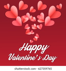 Pink paper hearts  on purple background, vector Valentines Day greeting card backdrop