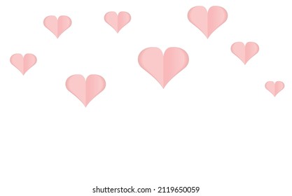 pink paper hearts on white background