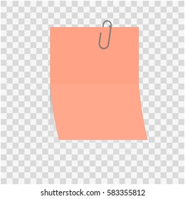 
pink paper note blank frame or stick to sealed records paper clip isolated on background. Vector illustration for web design
