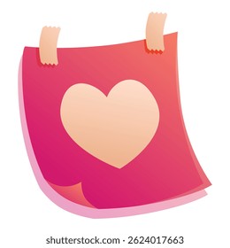 Nota de papel rosa colado com fita adesiva com uma forma de coração para dia dos namorados ou mensagens de amor