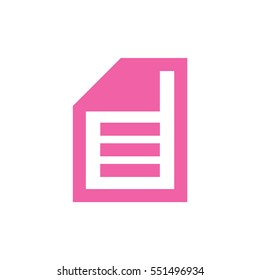 Pink paper note icon. Document vector icon