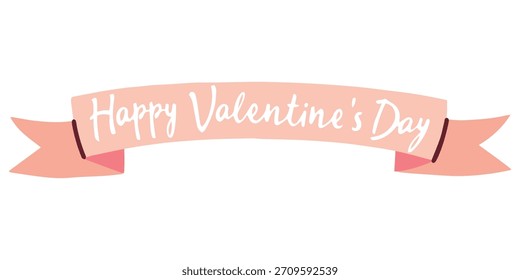 Un rollo de cinta de papel rosa que muestra el texto Feliz Día de San Valentín. Elemento de titular festivo para tarjetas de felicitación y encabezados de Sitio web festivo.