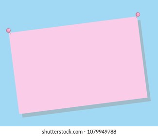 Pink paper sheet with pins with blank space for text on blue background vector design template mock up