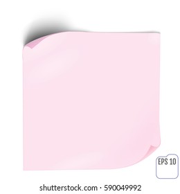 Pink Paper sticker with shadow. Blank web banner or curl label on white background. Vector white post note for advertising design.