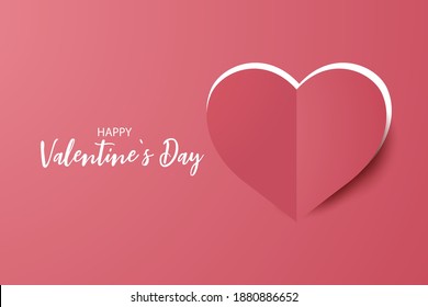Pink paperart cutting heart shape sticker and Happy Valentines day invitation card message with white blank and copy space for text. Holiday and event concept. Romance and  Vector illustration