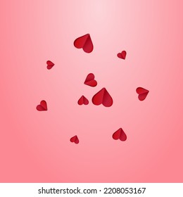 Pink Papercut Vector Pink  Backgound. Fly Hearts Wallpaper. Red Cut Confetti Postcard.