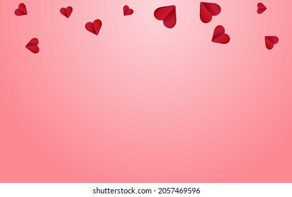 Pink Papercut Vector Pink  Backgound. Valentine Hearts Border. Burgundy Happy Confetti Design.