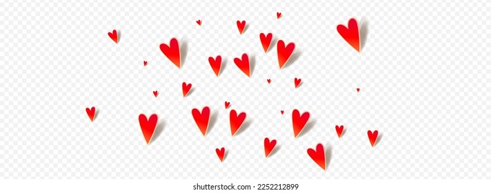 Pink Papercut Vector Panoramic Transparent Backgound. Visual Hearts Texture. Red Wedding Heart Frame.