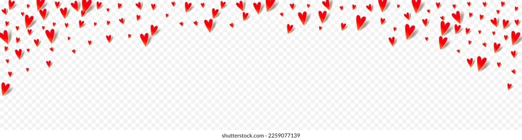 Pink Papercut Vector Panoramic Transparent Backgound. Visual Confetti Concept. Red Decoration Hearts Postcard.