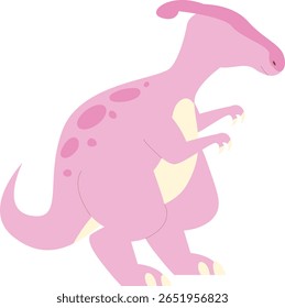 Ilustração plana de dinossauro Parasaurolophus rosa