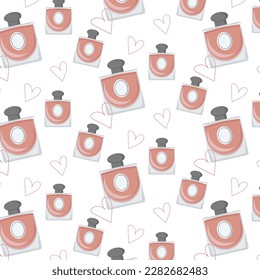 Pink parfum bottle pattern. Girly, trendy design. Flat vector. 