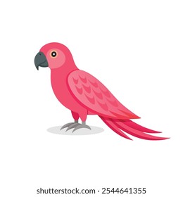 Pájaro de loro rosa aislado ilustración de Vector plano sobre fondo blanco