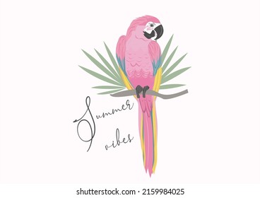 pink parrot tropical parrot and hibiscus flower and palm leafs exotic bird stationery,mug,t shirt,phone case fashion slogan  style spring summer sticker and etc  motivarion inspiration inspire positiv