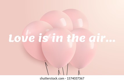 Pink party balloons in the middle of pastel background. Woman cosmetic, Valentine Day, birthday birthday celebration, gift or discount coupon background with copy space. Vector realistic desig