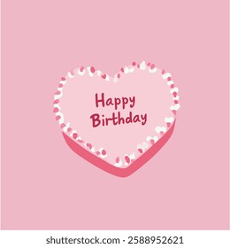 Pink party cake with the text "HAPPY BIRTHDAY" in a pink background, vector illustration, eps