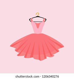 Pink party dress on hanger. Prom dress. Vector Illustration. Ball Gown on Hanger.