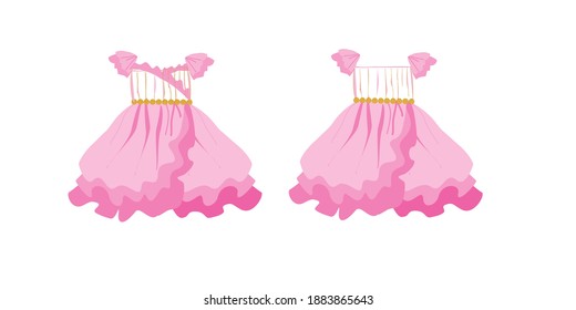 Pink party dress.Princess,Prom dress.Isolate on white background. Back and front.