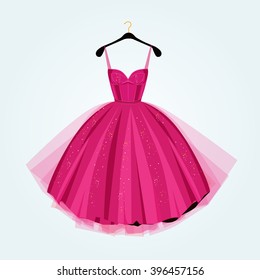 Pink party dress.Prom dress.Vector illustration svg