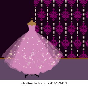 Pink party dress.Prom dress.Vector illustration