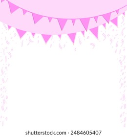Pink party flyer with flags and confetti
