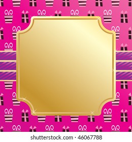 pink party gift background with gold plaque ready for text