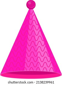 Pink party hat, illustration, vector on a white background.