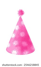 Pink party hat. Vector watercolor cute illustration