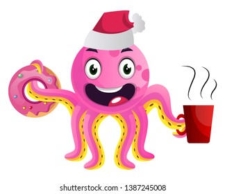 Pink party octopus illustration vector on white background