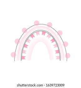 Pink Party rainbow illustration. Pastel digital watercolor bow decorative doodle isolated on white. Childish drawing for baby girl design.