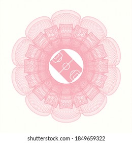 Pink passport emblem. with football field icon inside