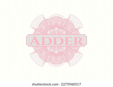 Pink passport emblem with text Adder inside