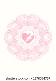 Pink passport money rosette with broken heart icon inside