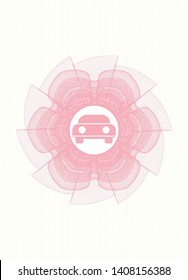 Pink passport money rosette with car seen from front icon inside