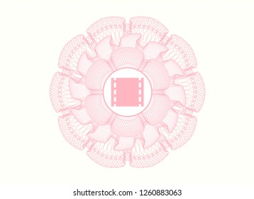 Pink passport money rosette with film icon inside