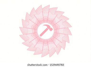 Pink passport money rosette with hammer icon inside
