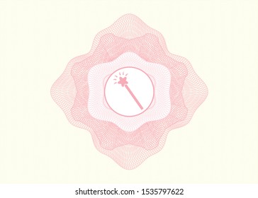 Pink passport money rosette with magic stick icon inside