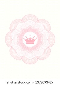 Pink passport money rosette with queen crown icon inside