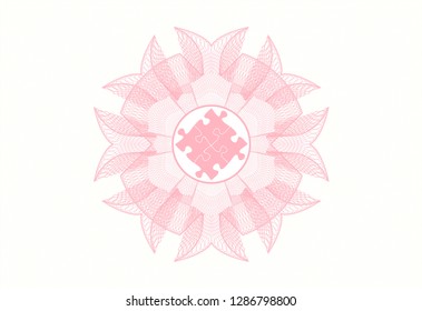 Pink passport money rosette with solution icon inside