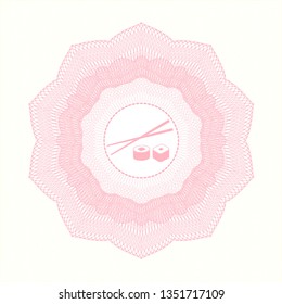 Pink passport money rosette with sushi icon inside