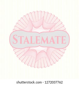 Pink passport money rosette with text Stalemate inside