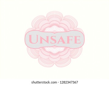 Pink passport money rosette with text Unsafe inside