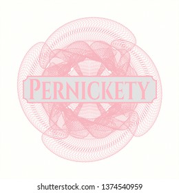 Pink passport money rosette with text Pernickety inside