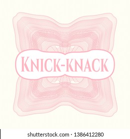 Pink passport money rosette with text Knick-knack inside