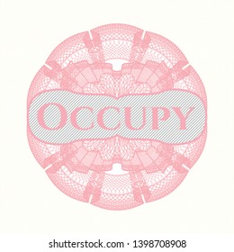 Pink passport money rosette with text Occupy inside