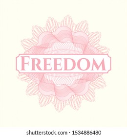 Pink passport money rosette with text Freedom inside