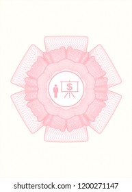Pink passport money rossete with business presentation icon inside