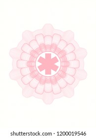 Pink passport money rossete with emergency cross icon inside