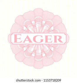 Pink passport money rossete with text Eager inside