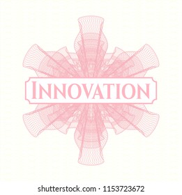 Pink passport money rossete with text Innovation inside