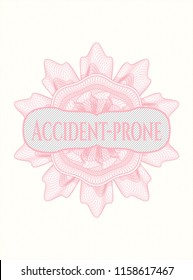 Pink passport money rossete with text Accident-prone inside